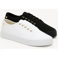 Tênis Feminino Pingente Coração Casual Confortável Branco Preto