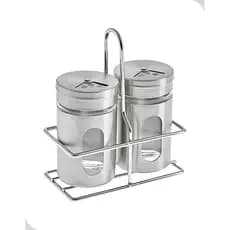 Jogo Saleiro/Pimenteiro com suporte de Aço Inox