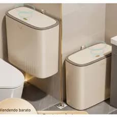 Lixeira Estreita com Tampa por Pressão Bege– Ideal para Banheiro, Cozinha e Espaços Pequenos