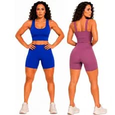 KIT 2 Conjuntos Fitness Feminino Short Bermuda e Top Suplex Premium Academia Moda Fitness Musculação