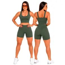 Conjunto Academia Feminino Top Fitness e Bermuda Ciclista Suplex Premium Sem Transparência Conjunto Feminino Academia