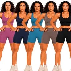 KIT 5 Conjuntos Academia Feminino Top Fitness e Bermuda Ciclista Suplex Premium Sem Transparência Conjunto Feminino