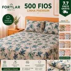 Kit Lençol Cobre Leito 3 Pçs Percal 500 Fios Casal Queen Toque de Algodão 2 Porta Travesseiro