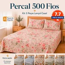 Kit 3 Pçs Lençol Casal Percal 500 Fios Linha Premium Luxo