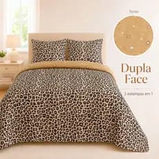 Colcha Cobre Leito Casal Queen Dupla Face 2 Porta Travesseiros Estampada Matelado