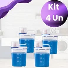 Kit 4 Unidades - Organizador Dispenser Lavanderia 1,5 Litros Pote Amaciante Sabão em Pó Lavanderia Hermético