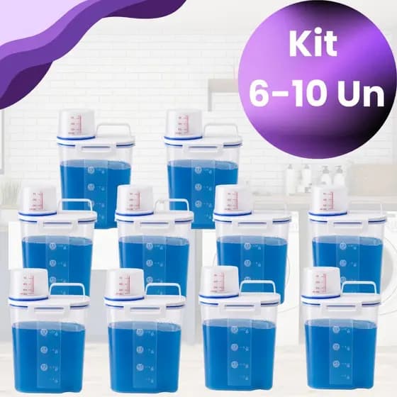 Kit 6 a 10 Unidades - Organizador Dispenser Lavanderia 1,5 Litros Pote Amaciante Sabão em Pó Lavanderia Hermético