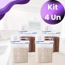 Kit 4 Potes 1,5L Dispenser Herméticos P/ Mantimentos Com Bico Dosador Grãos Cereal Arroz Cozinha Organização Cozinha