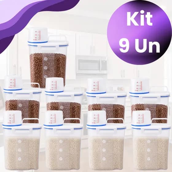 Kit 9 Potes 1,5L Dispenser Hermético P/ Mantimentos Com Bico Dosador Grãos Cereal Arroz Cozinha Organização Cozinha