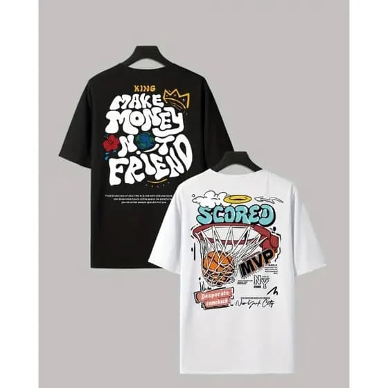 Kit 2 Camisas Masculinas Estampadas Manga Curta Moda Jovem Esportiva Basquete Descolada Primavera Verão
