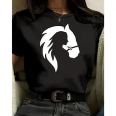 Camiseta Básica Feminina Manga Curta Estampada Cavalo Boiadeira Moda Country