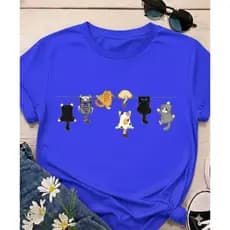 Camisa Básica Feminina Gatinhos Fofos Estampa Moderna Camiseta Manga Curta Gola Redonda Moda Verão Apaixonados por Gatos