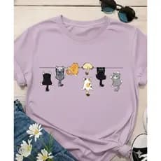 Camiseta Feminina Estampa Gatinhos Fofos Dia a Dia Camisa Manga Curta Unissex Gatos Fofos Básica
