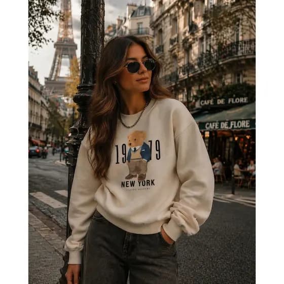 Moletom Estiloso Feminino Comfy Urso Blusa de Frio Moda Inverno Unissex Algodão Casaco Aerolook