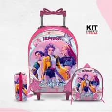 Mochila Escolar Volta as Aulas Huntrx Guerreiras kpop + Lancheira + Estojo