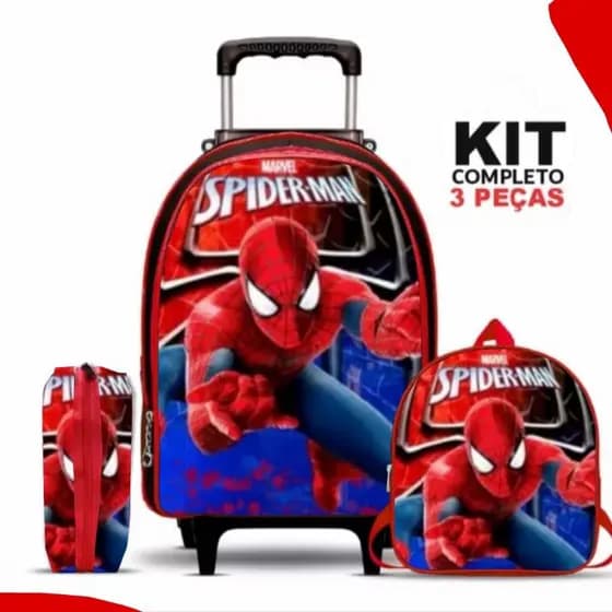 Mochilas Voltas as Aulas Carrinho Homem Aranha Lancheira+ Estojo