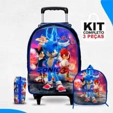 Mochila do Sonic  Escolar + Lancheira+Estojo Rodinha Voltas Aulas