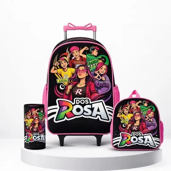 Mochila Escolar Volta as Aulas dos Rosas Escolar Mochila+Estojo+Lancheira