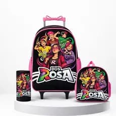 Mochila Escolar Volta as Aulas dos Rosas Escolar Mochila+Estojo+Lancheira