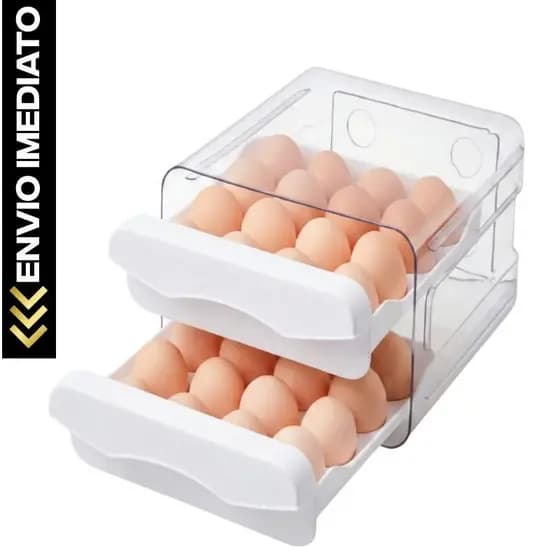 Gaveteiro Porta Ovos Organizador de Geladeira 32 Unidades Transparente Deslizante