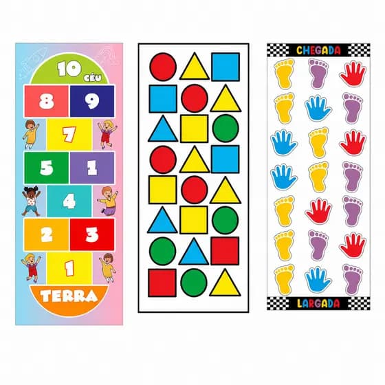Tapete Infantil Educativo Kit 3 Peças Amarelinha Formas Mãos E Pés Antiderrapante