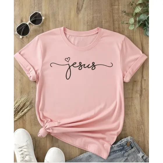 Camiseta feminina Jesus coração 100% algodão