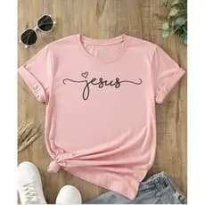 Camiseta feminina Jesus coração 100% algodão
