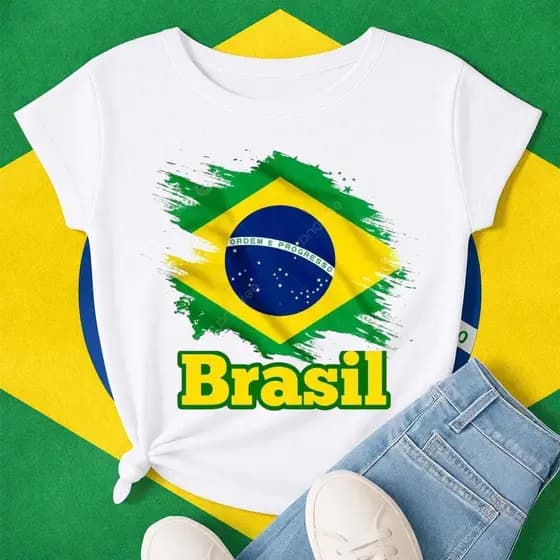 Camiseta Brasil Feminina Branca Estampa Patriota Verde Amarelo Azul Torcida M G GG
