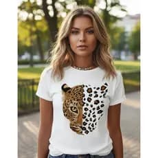 Blusa T-shirt Camiseta Algodão Onça Print Feminina Estampada