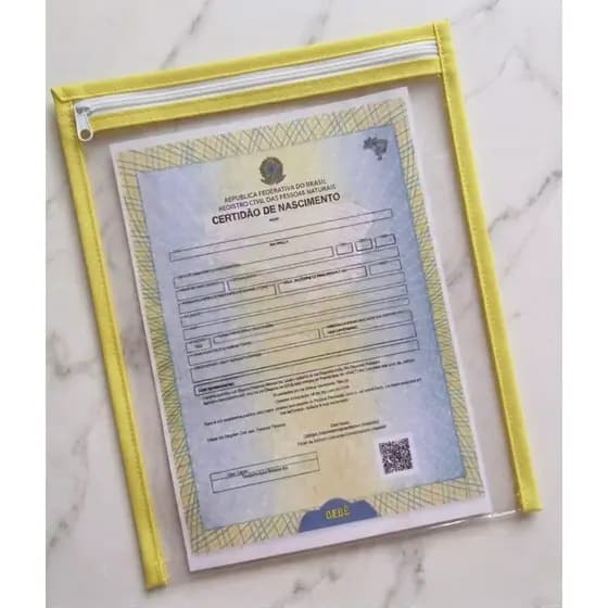porta documento transparente com zíper