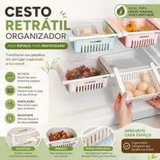 Cesto Retratil Orgaizador Geladeira Multi Uso Para Armazenar Frutas Ovos Lanches Legumes Temperos