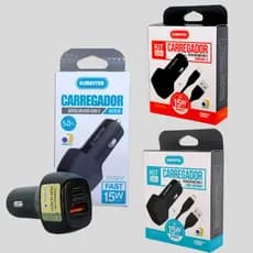 Carregador Veicular Kimaster 15W Rápido USB/USB-C + Cabo Tipo C ou Lightning 5A Original Anatel