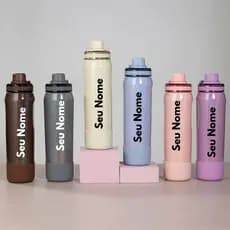Garrafa Térmica Inox Personalizável Nome 650ml com Capa Silicone para Viagem Trabalho Academia