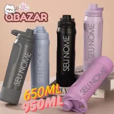 Garrafa Térmica Aço Inoxidável Tamanho Médio Grande Personalizada Agua Gelada Quente Capa Protetora Silicone Academia