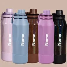 Garrafa Térmica Inox 950ml Personalizável Nome Gelada e Quente Com Tampa Antivazamento e Capa Silicone