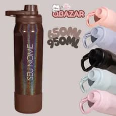 Garrafa Térmica Inox 950ml 650ml com brilho Capa Silicone Anti vazamento mantem Quente e Gelada Esporte Academia