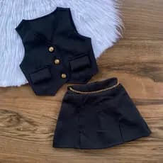 Conjunto Alfaiataria 4 ao 16 Anos Luxo Infantil E Juvenil Menina Colete e Short Saia Moda Blogueirinha