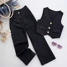 Conjunto Alfaiataria Pantalona 4 ao 16 Anos Luxo Infantil E Juvenil Menina Colete e Calça Pantalona Moda Blogueirinha