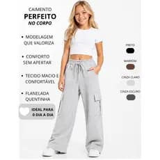 Calça Moletom Infantil e Juvenil 4 a 16 Anos Flanelada Cargo Pantalona Moda Blogueirinha