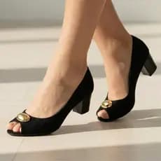 Sapato Feminino PeepToe Salto Médio Confortável Elegante Dia a Dia Trabalho