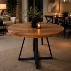 Mesa De Centro Redonda De Madeira Maciça E Pés De Ferro Para Jardim Restaurante Bares