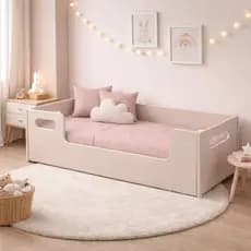 Cama Infantil Encanto Com Colchao incluso  Cama Montessoriano Cor Rose Grades Design Moderno