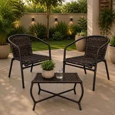 Conjunto Área Externa 2 Cadeiras + Mesa em Fibra Sintética- externa Elegante Resistente