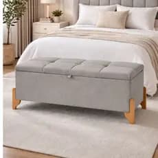 Recamier Baú Cinza 120cm Suede Puff Estofado Calçadeira Banco Organizador Para Quarto
