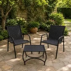 Conjunto -2 Cadeiras com Mesa de centro junco Preto area jardim externa sacada varanda impermeavel