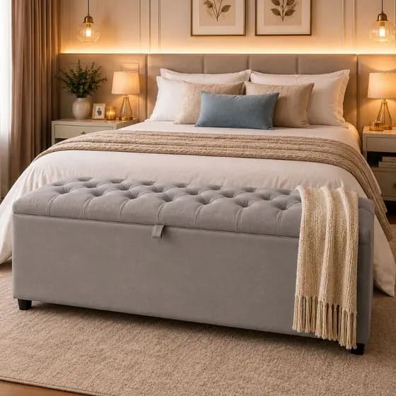 Puff Recamier Baú Capitonê 120cm Premium – Banco Organizador para Quarto Casal