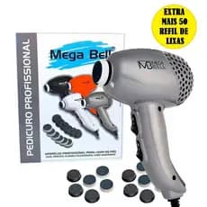 Pedicuro Elétrico Profissional Mega Bell Prata Com 12 Lixas Preto 110 Ou 220V + Brinde 50 lixas