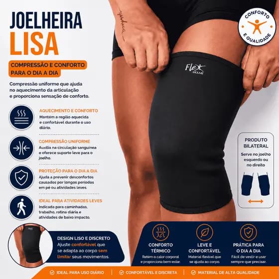 Joelheira Lisa Compressão Conforto Mantém joelho aquecido Artrite Protege do frio Flex Mouve Expedição