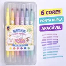Marca Texto Apagável Com 6 cores Caneta Kit com 6 Peças  duas pontas caneta destaque escolar Multicores