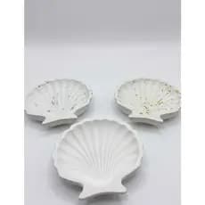 Porta Joias De Concha Em Gesso Decorativo Com Folha De Ouro/Prata - Pratinho Trinket Dish Minimalista